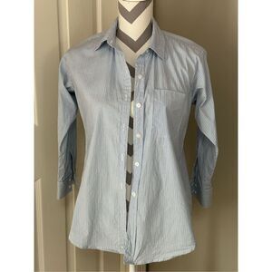 CAbi blue and white striped button front Oxford